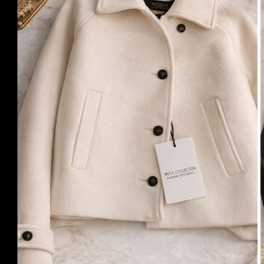 ZARA Wool Collection Cream Cropped Jacket Structured Minimalist Coat NWT